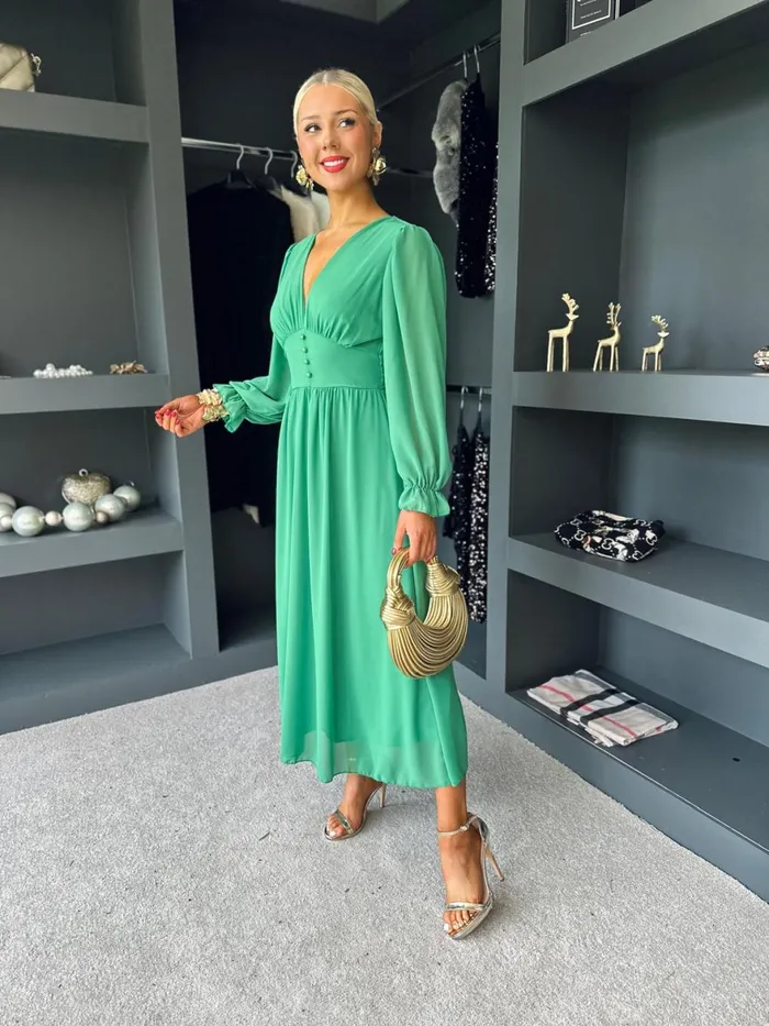 Women Midi Canella Lane Cliona Banded Midi Dress Emerald