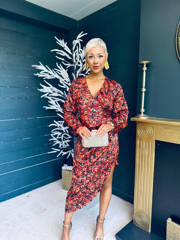 Women Midi Canella Lane Elsa Foiled Print Long Sleeve Assymetric Dress