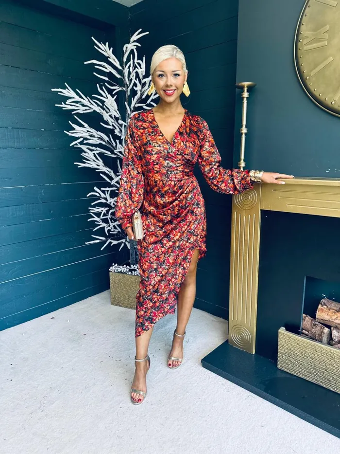 Women Midi Canella Lane Elsa Foiled Print Long Sleeve Assymetric Dress