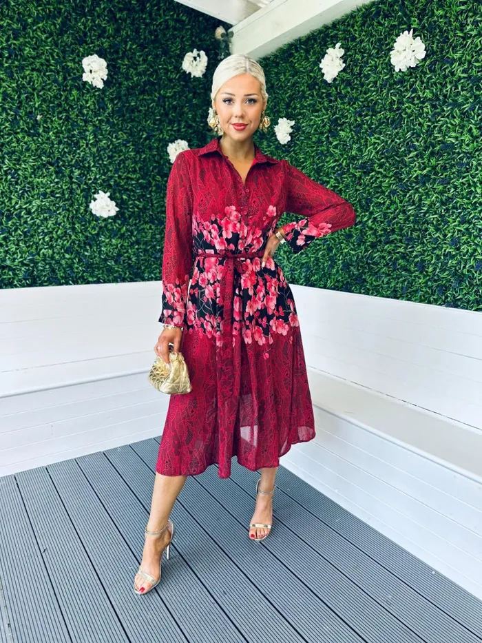 Women Midi Canella Lane Everly Floral Shirt Midi Dress Multi Ruby