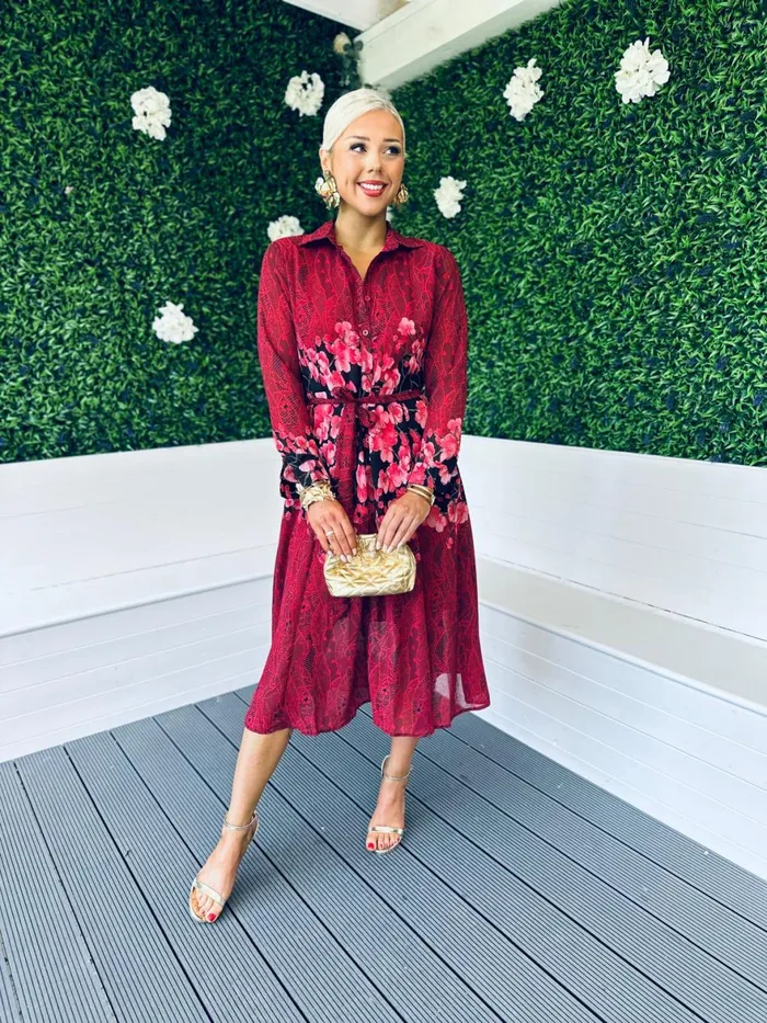 Women Midi Canella Lane Everly Floral Shirt Midi Dress Multi Ruby
