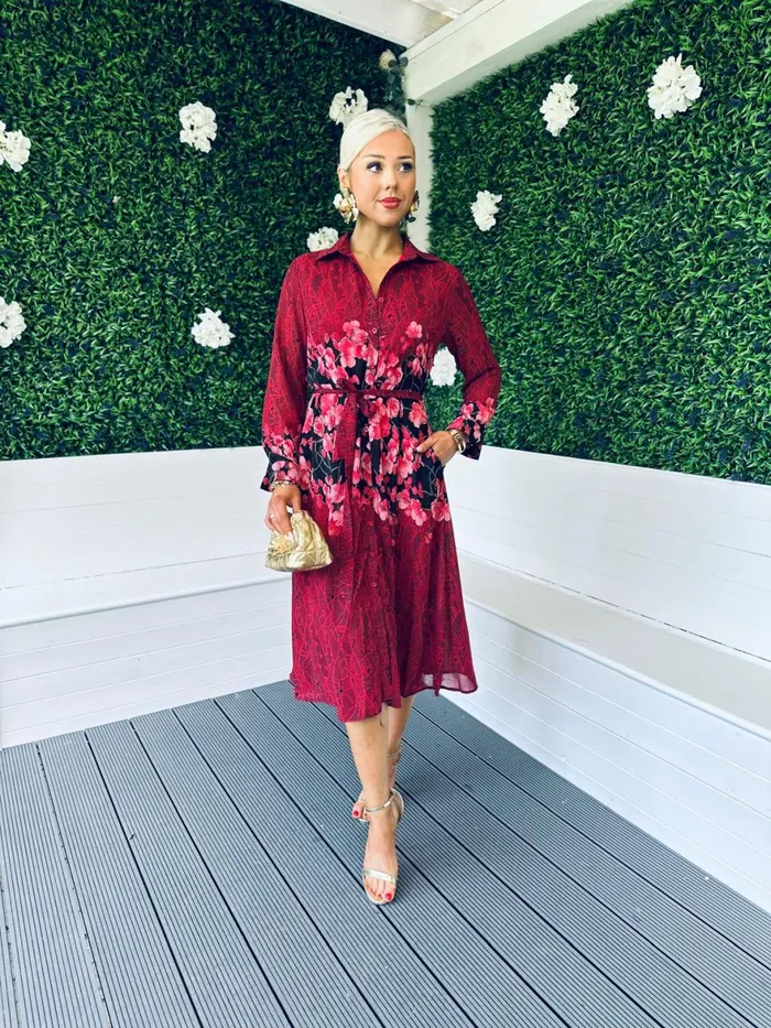 Women Midi Canella Lane Everly Floral Shirt Midi Dress Multi Ruby