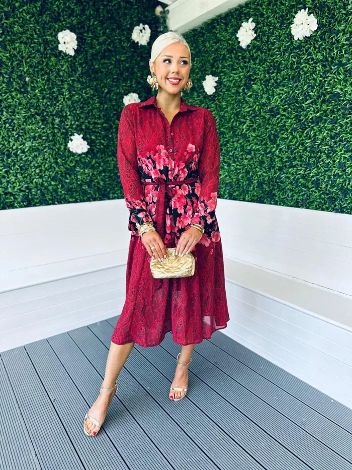 Women Midi Canella Lane Everly Floral Shirt Midi Dress Multi Ruby
