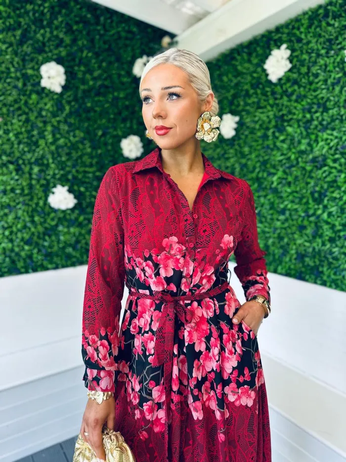 Women Midi Canella Lane Everly Floral Shirt Midi Dress Multi Ruby