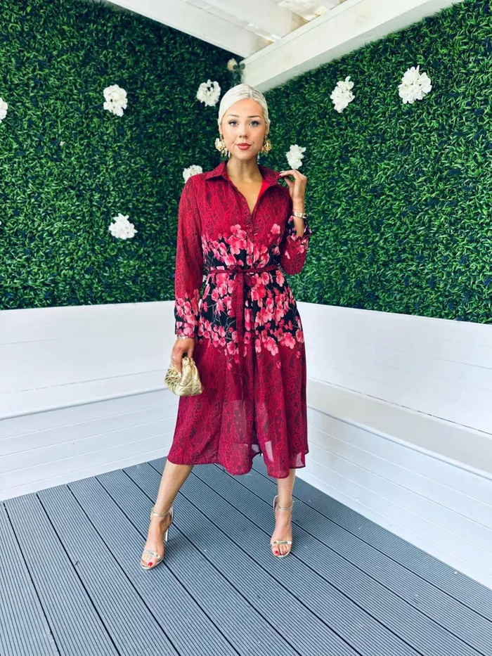 Women Midi Canella Lane Everly Floral Shirt Midi Dress Multi Ruby