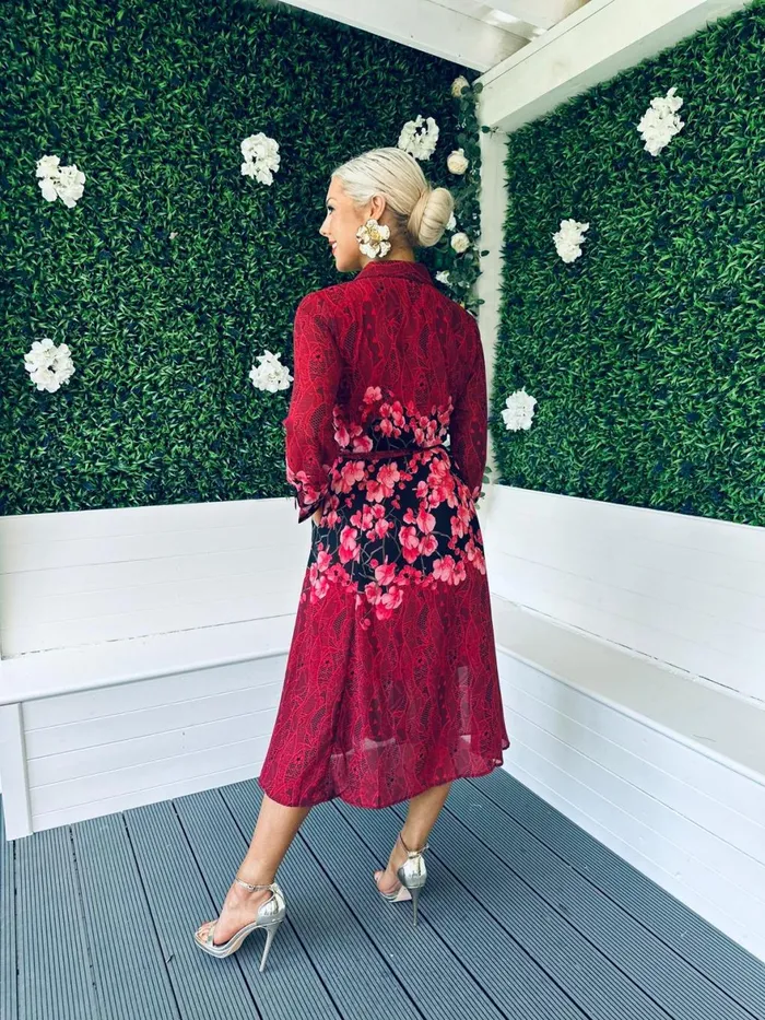 Women Midi Canella Lane Everly Floral Shirt Midi Dress Multi Ruby