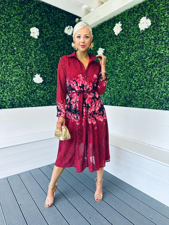Women Midi Canella Lane Everly Floral Shirt Midi Dress Multi Ruby