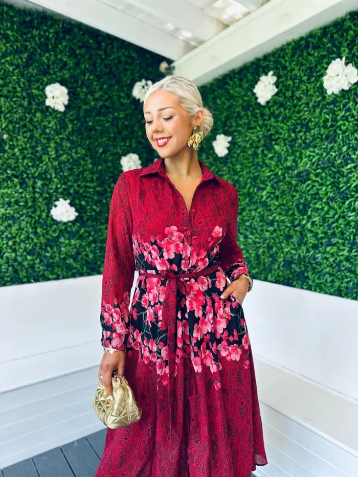 Women Midi Canella Lane Everly Floral Shirt Midi Dress Multi Ruby