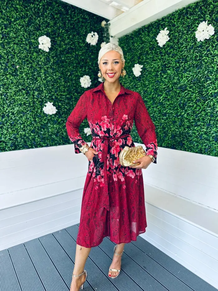 Women Midi Canella Lane Everly Floral Shirt Midi Dress Multi Ruby