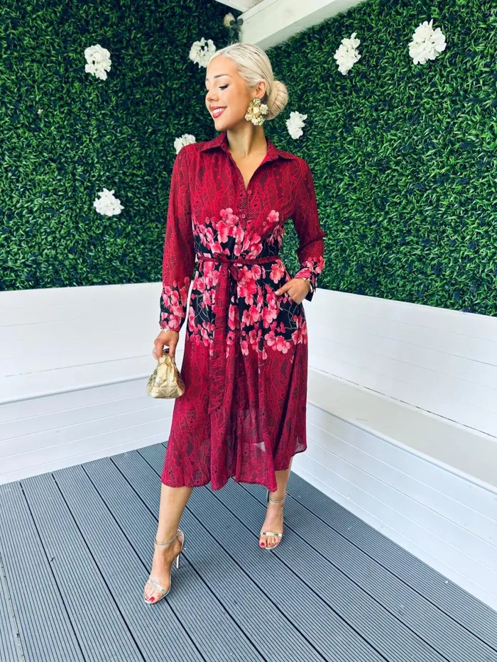Women Midi Canella Lane Everly Floral Shirt Midi Dress Multi Ruby