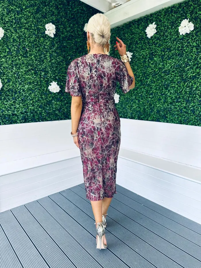 Women Midi Canella Lane Isla Metallic Midi Dress Gold and Wine