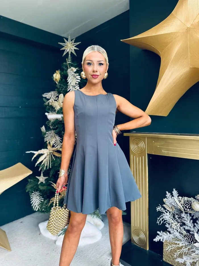 Women Mini Canella Lane Jules Detailed Mini Dress Grey