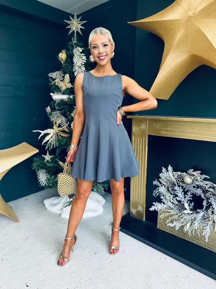 Women Mini Canella Lane Jules Detailed Mini Dress Grey