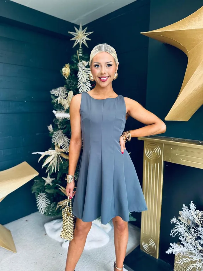Women Mini Canella Lane Jules Detailed Mini Dress Grey