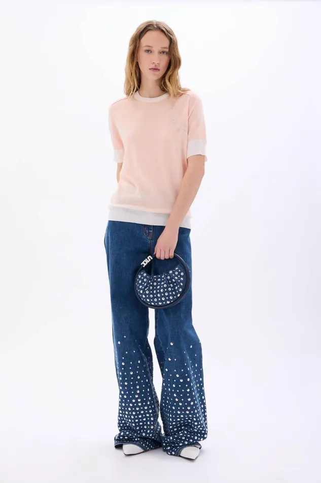 Women Mini Domino Bag In Denim And Studs Blue Studs Blue Sonia Rykiel Le Domino