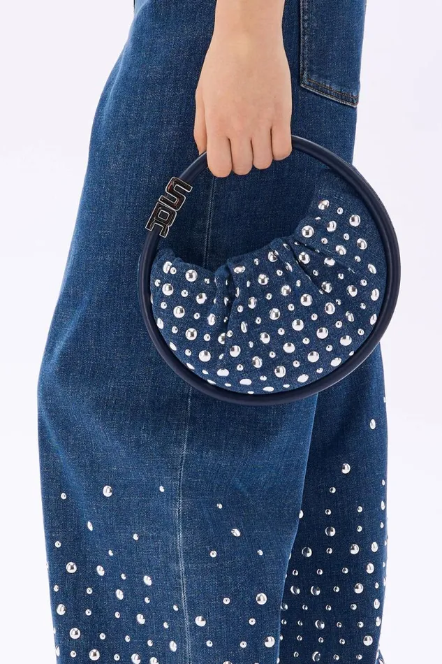 Women Mini Domino Bag In Denim And Studs Blue Studs Blue Sonia Rykiel Le Domino
