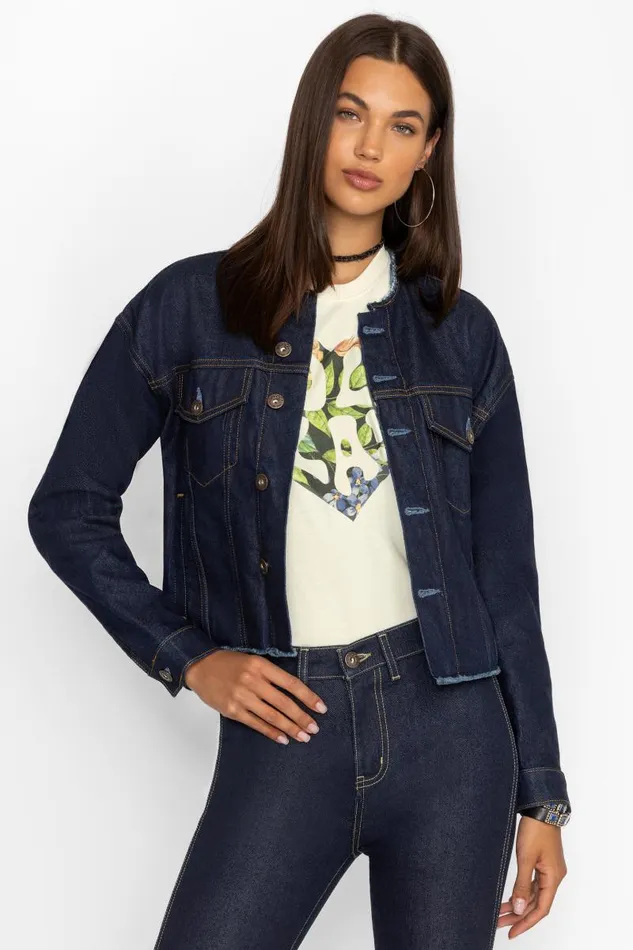 Women Outerwear Johnny Was JARDIN AMOUR DENIM JACKET Ultra Dark Wash