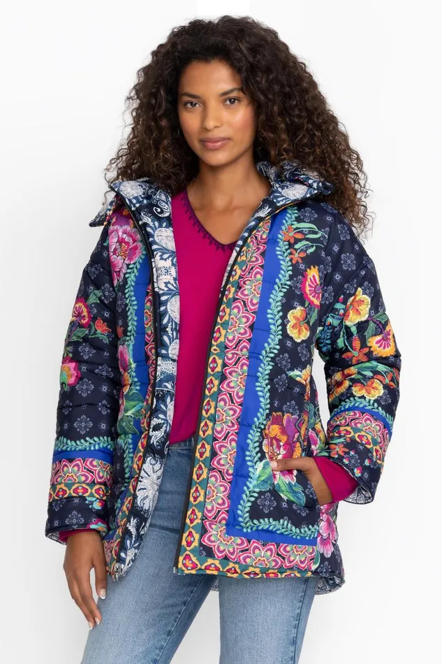 Women Outerwear Johnny Was MAURI PUFFER JACKET Darnahta Scarf Print