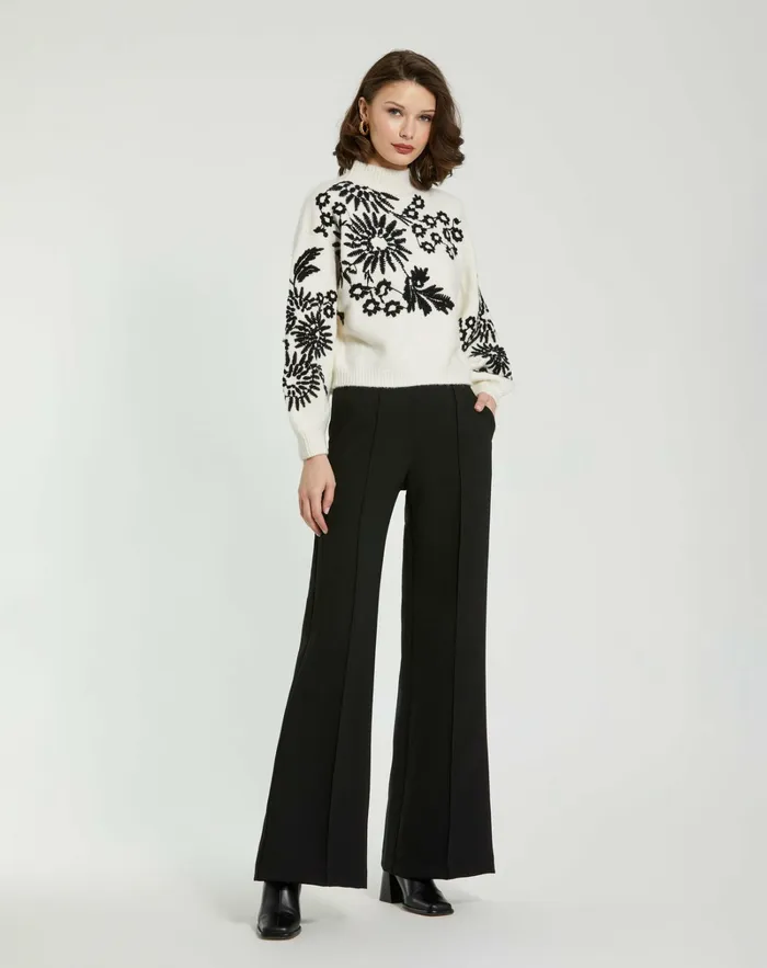 Women Pants Mac Duggal Classic Crepe Wide Leg High Waisted Trouser Pant 8211 FINAL SALE Black
