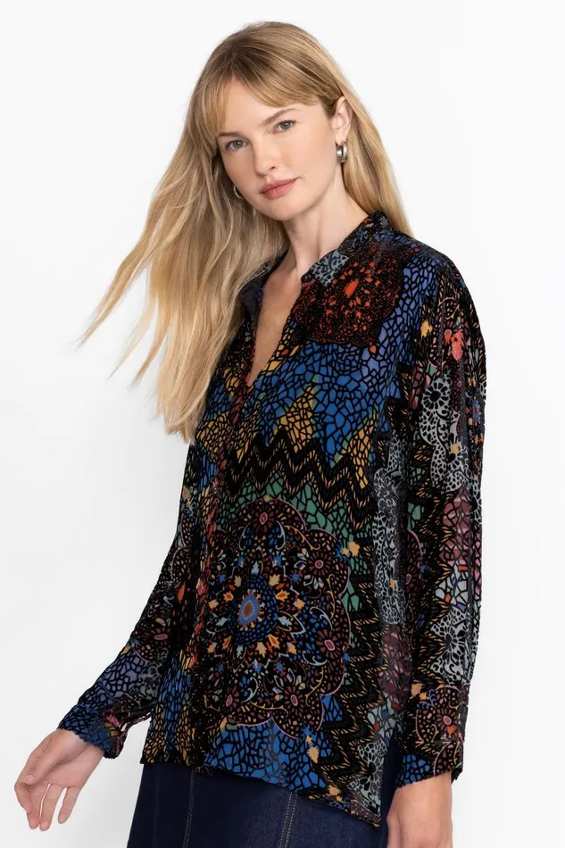 Women Petites Johnny Was AUDREY OVERSIZED BURNOUT SHIRT Nava Burnout