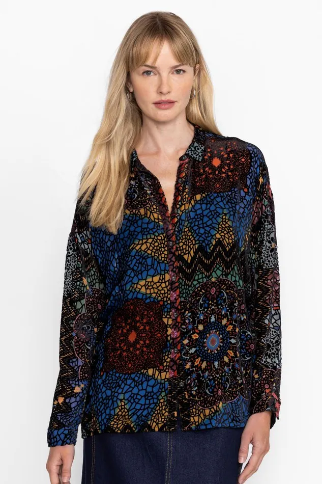Women Petites Johnny Was AUDREY OVERSIZED BURNOUT SHIRT Nava Burnout