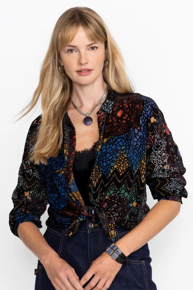 Women Petites Johnny Was AUDREY OVERSIZED BURNOUT SHIRT Nava Burnout
