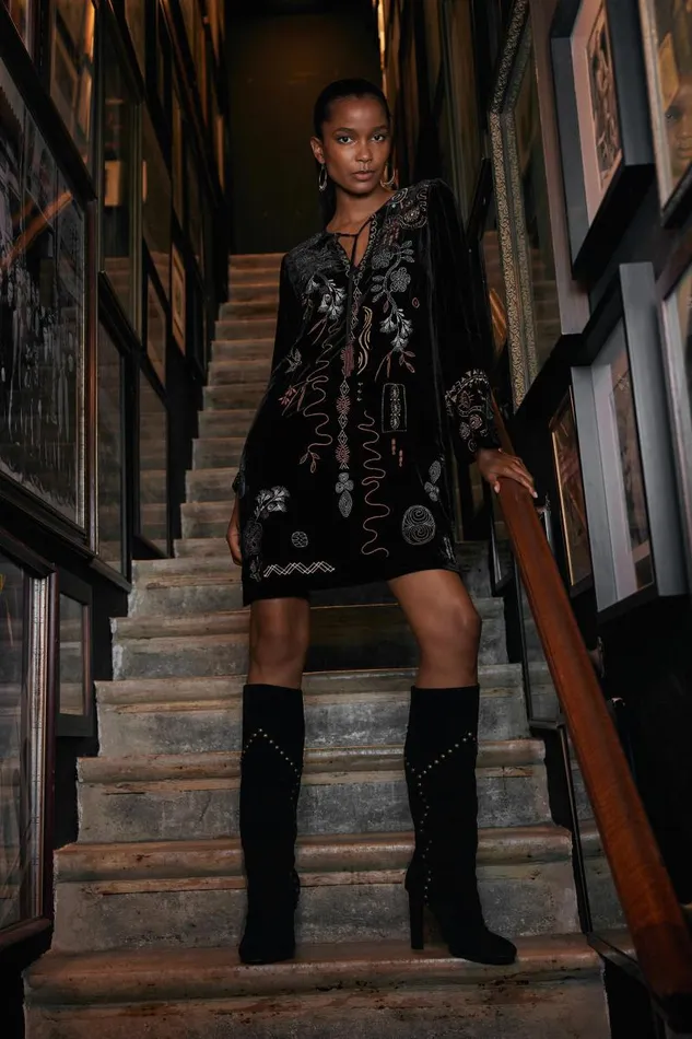 Women Petites Johnny Was KIMONO SLEEVE RELAXED DRESS Black