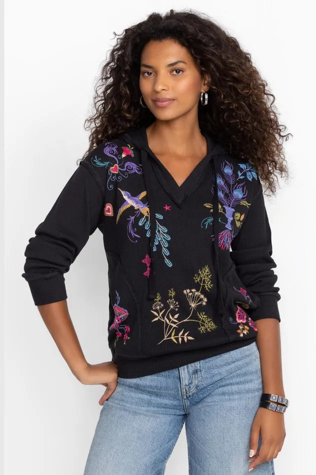 Women Petites Johnny Was RELAXED THERMAL HOODIE Black