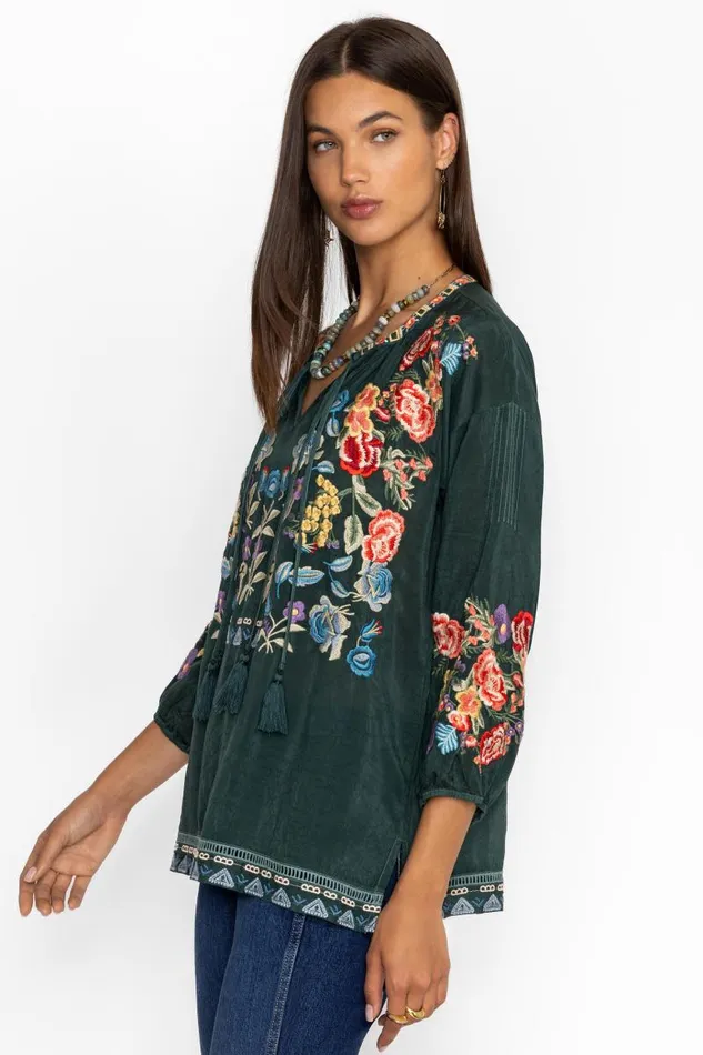 Women Petites Johnny Was ZADONIA BLOUSE Rain Forest