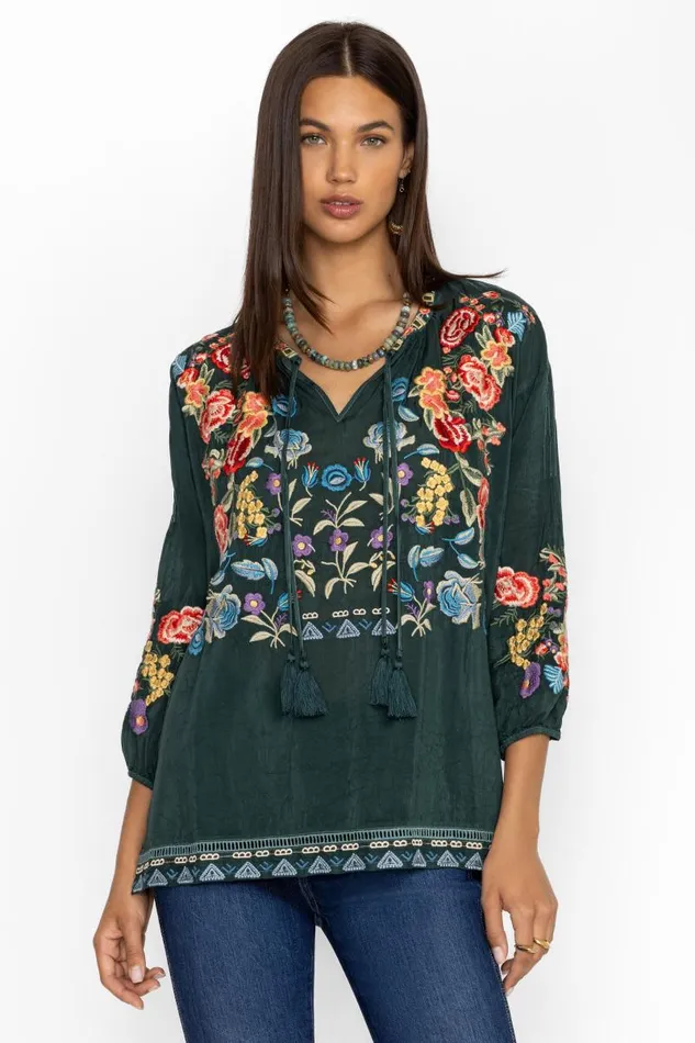 Women Petites Johnny Was ZADONIA BLOUSE Rain Forest