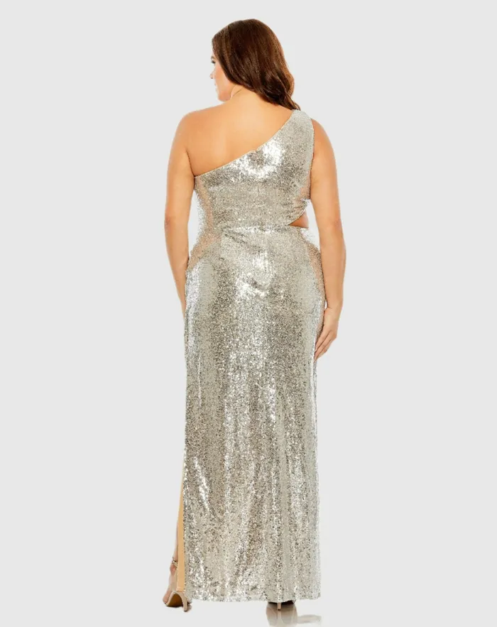 Women Plus Size Dresses Mac Duggal Sequin One Shoulder Side Cutout Gown Black Women Plus Size Dresses Mac Duggal Sequin One Shoulder Side Cutout Gown Black