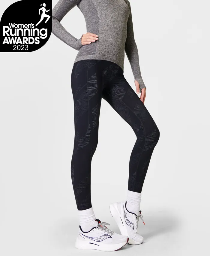 Women Pocketed Sweaty Betty Zero Gravity Reflective Running Leggings Black Strobe Reflective Print