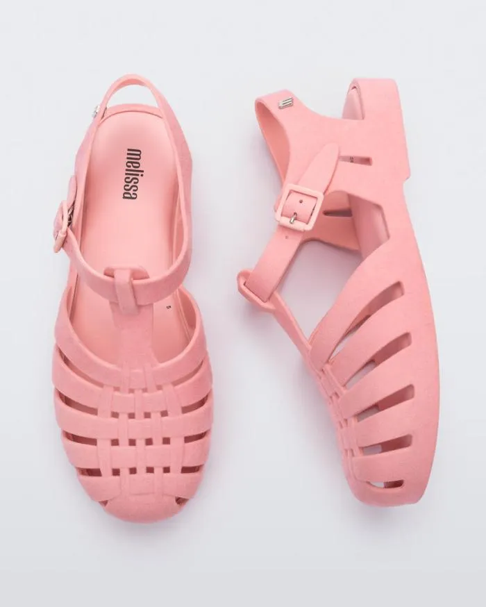Women Possession Velvet Pink Flocked Melissa Sandals