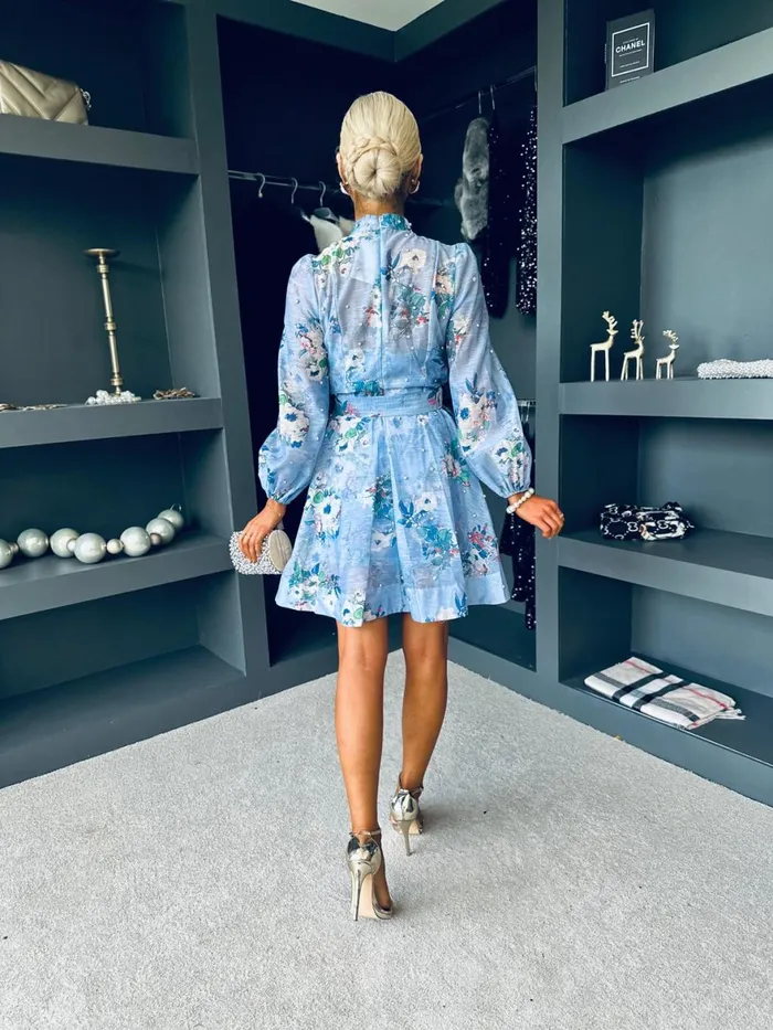 Women Premium Canella Lane Amy Embellished Occasion Mini Dress Sky