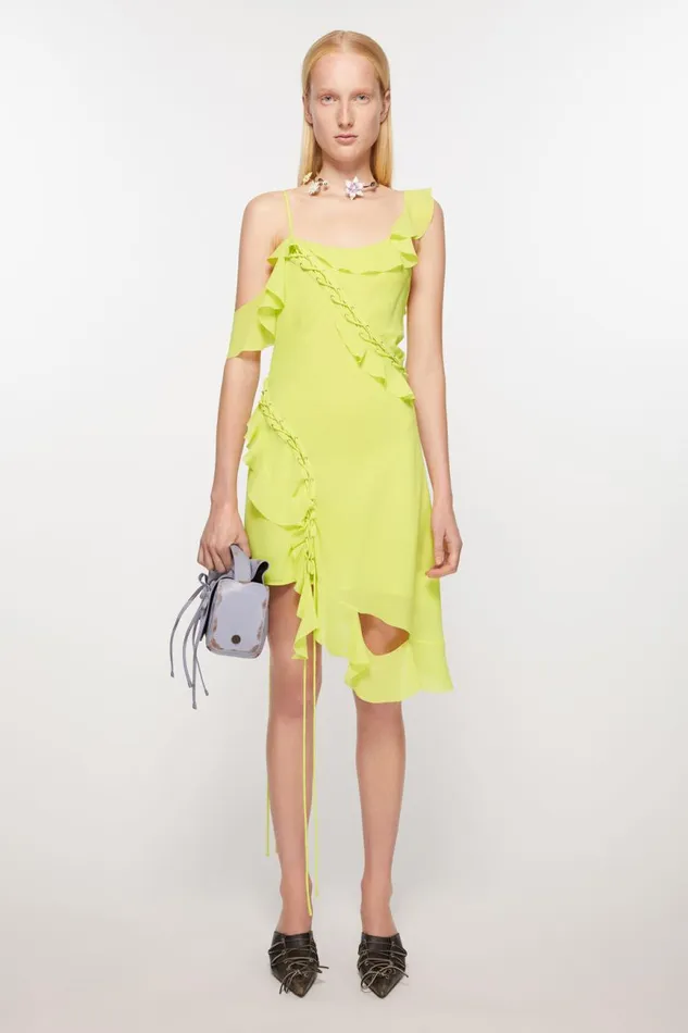 Women Ruffle Strap Dress Acid Yellow Acne Studios Dresses