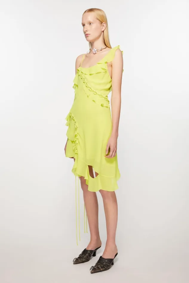 Women Ruffle Strap Dress Acid Yellow Acne Studios Dresses