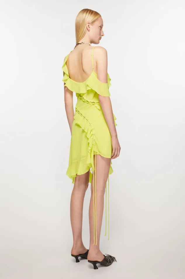Women Ruffle Strap Dress Acid Yellow Acne Studios Dresses