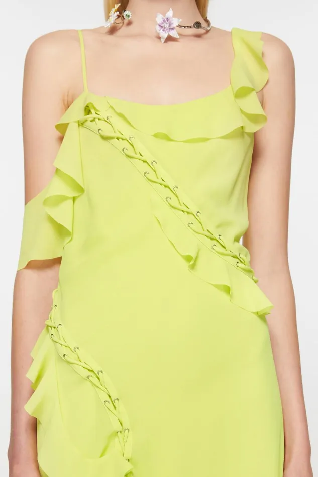 Women Ruffle Strap Dress Acid Yellow Acne Studios Dresses