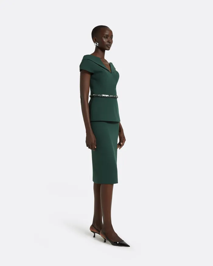 Women Safiyaa Aliye Darkest Spruce Top With Embroidered Belt Darkest Spruce Tops