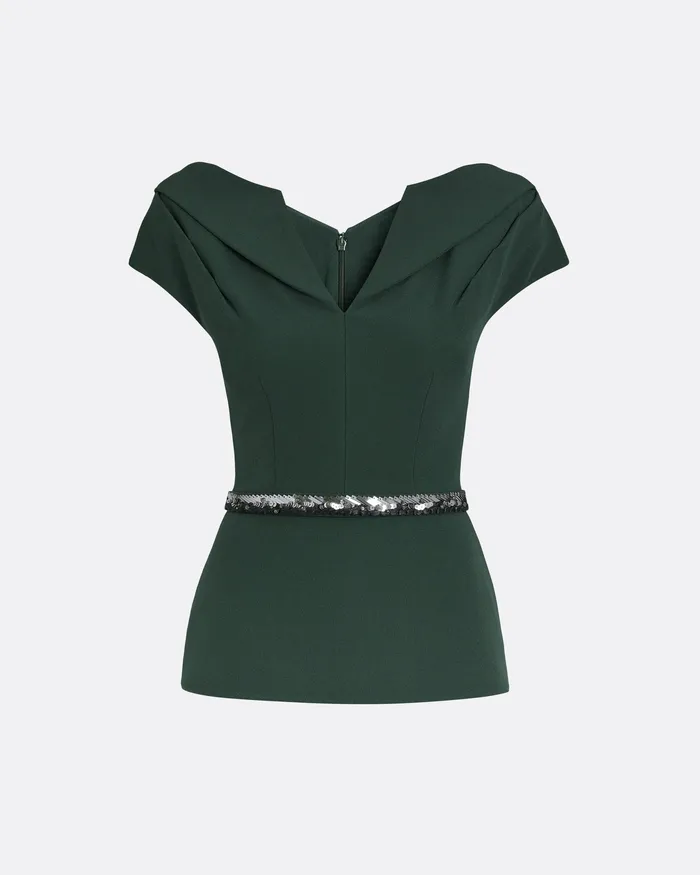 Women Safiyaa Aliye Darkest Spruce Top With Embroidered Belt Darkest Spruce Tops