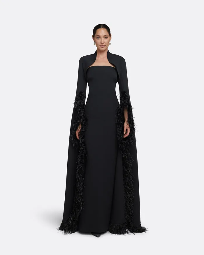 Women Safiyaa Amari Black FeatherTrimmed Bolero and Soshin Dress Black Dresses