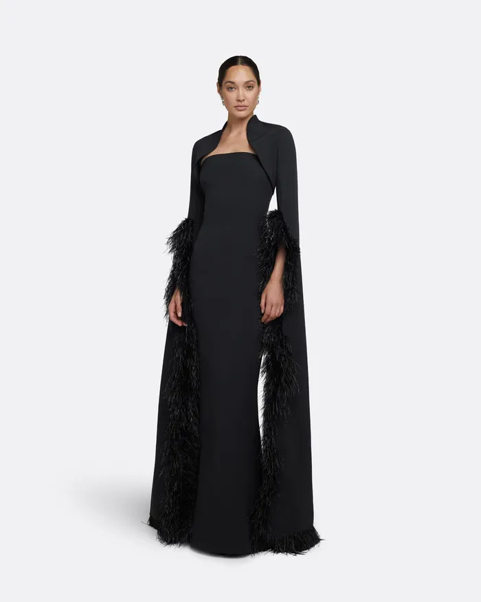 Women Safiyaa Amari Black FeatherTrimmed Bolero and Soshin Dress Black Dresses