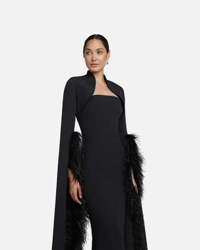 Women Safiyaa Amari Black FeatherTrimmed Bolero and Soshin Dress Black Dresses