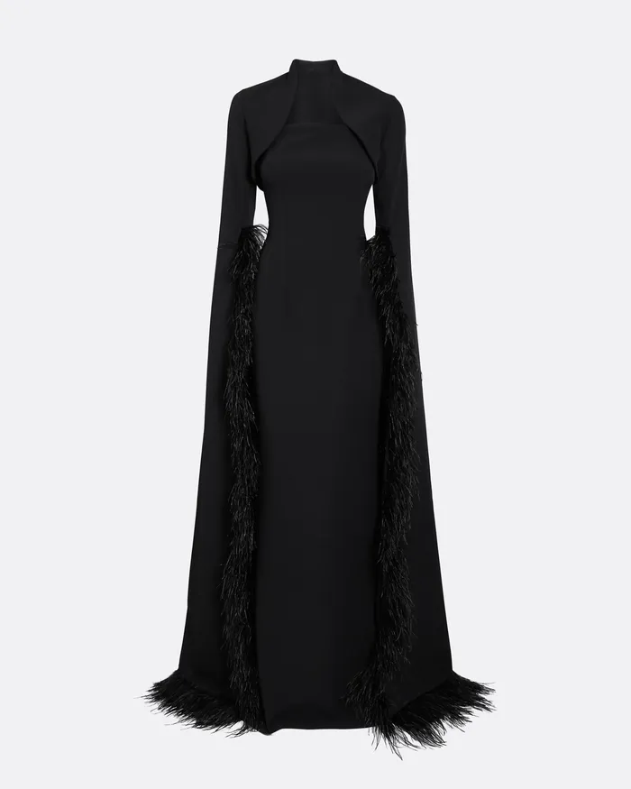 Women Safiyaa Amari Black FeatherTrimmed Bolero and Soshin Dress Black Dresses