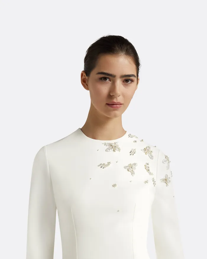 Women Safiyaa Rena Ivory Feathertrimmed Short Dress Ivory Bridal