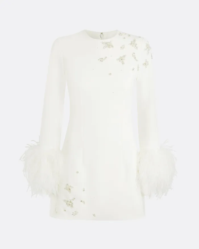 Women Safiyaa Rena Ivory Feathertrimmed Short Dress Ivory Bridal