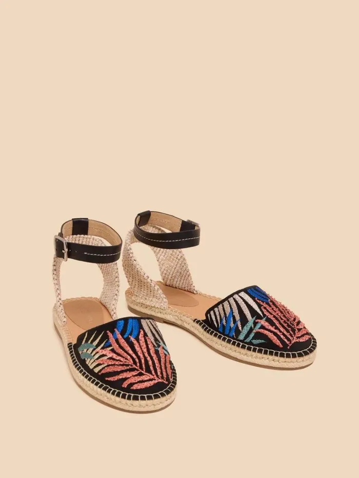 Women SANDALS White Stuff Honeysuckle Leaf Espadrille Black Multi