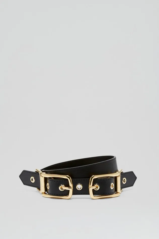 Women Scanlan Theodore Belts TWIN SADDLE BUCKLE BELT 25 Black Women Scanlan Theodore Belts TWIN SADDLE BUCKLE BELT 25 Black
