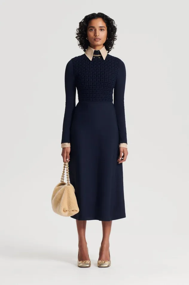 Women Scanlan Theodore Dresses CREPE KNIT DAISY DRESS Navy