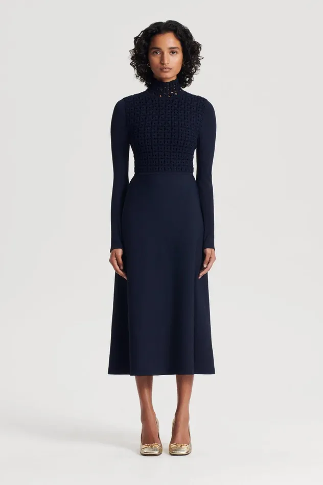 Women Scanlan Theodore Dresses CREPE KNIT DAISY DRESS Navy